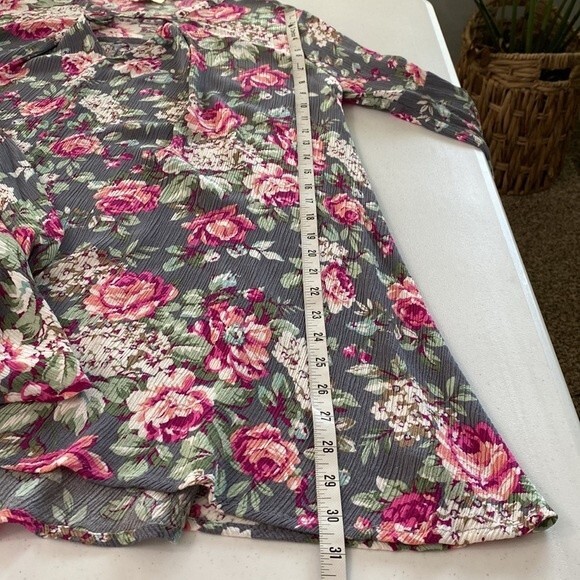 Umgee Floral Key Hole 3/4 Bell Sleeve Flowy Mini Swing Dress Trapeze Cut Guaze - Picture 14 of 16